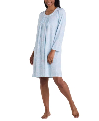 Miss Elaine Women's Lace-trim Shirred Nightgown In Aqua Paisley