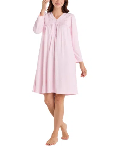 Miss Elaine Women's Lace-trim Shirred Nightgown In Pink