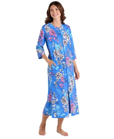 Miss Elaine Women's Long-sleeve Printed Long Zip Robe In Multi Trop Palm Floral