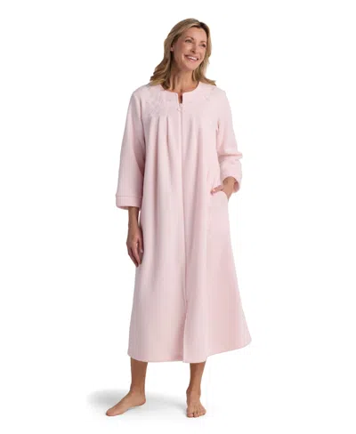 Miss Elaine Women's Long-sleeve Solid Long Zipper Robe In Pink