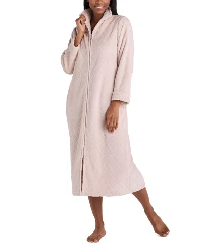 Miss Elaine Women's Long Zip-front Fleece Robe In Soft Almond