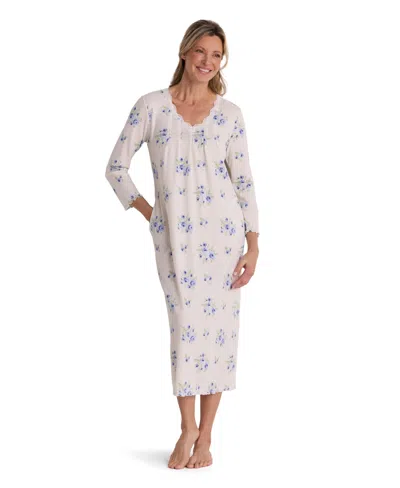 Miss Elaine Women's Long-sleeve Floral-print V-neck Gown In Neutral