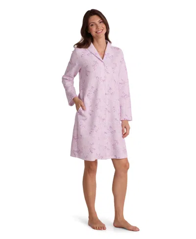 Miss Elaine Women's Long-sleeve Printed Short Grip Robe In Pink
