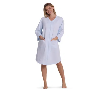 Miss Elaine Women's Long-sleeve Quilted Knit Robe In Blue