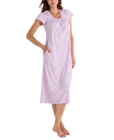 Miss Elaine Women's Paisley-print Lace-trim Nightgown In Pink Animal Paisley