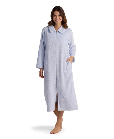 Miss Elaine Women's Petite Collared Long Robe In Blue