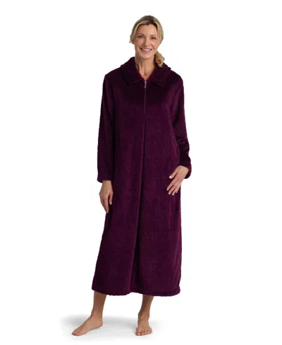 Miss Elaine Women's Petite Collared Long Robe In Purple