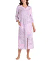 Miss Elaine Plus Size Printed 3/4-sleeve Long Robe In Lrg Pnk,lilac Pais