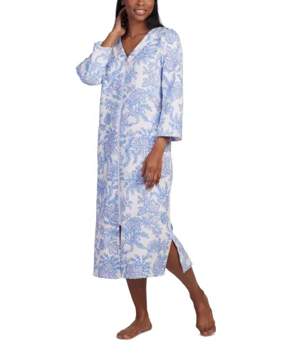 Miss Elaine Women's Quilted Floral 3/4-sleeve Robe In Blue Floral