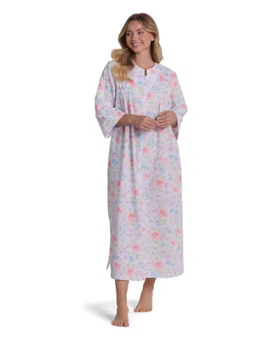 Miss Elaine Women's Round Neck Printed Long Zip Robe