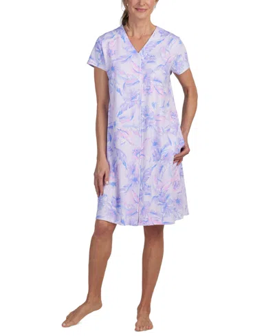 Miss Elaine Women's Short-sleeve Floral Snap Robe In Lavender