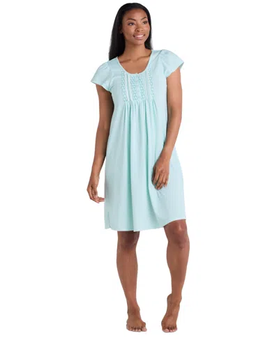 Miss Elaine Women's Short-sleeve Printed Short Gown In Mint,white Dot