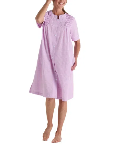 Miss Elaine Women's Short-sleeve Seersucker Robe In Lilac,white Check