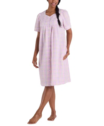 Miss Elaine Women's Short-sleeve Seersucker Robe In Wht,pk,lilac,mint Pld