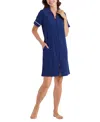 Miss Elaine Women's Short-sleeve Solid Short Zip Robe In Navy
