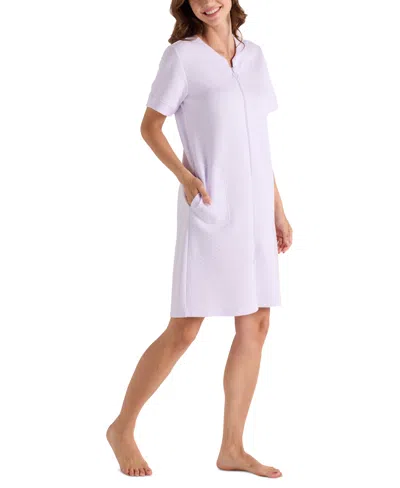 Miss Elaine Women's Short-sleeve Zip-front Robe In Pink