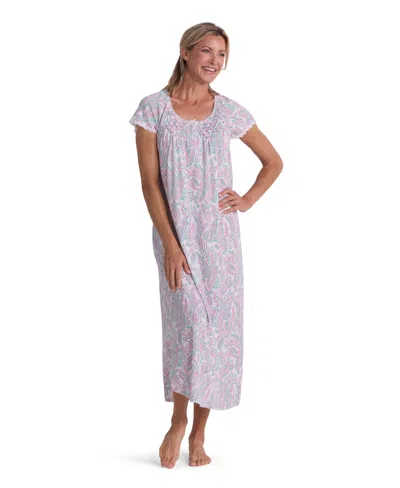 Miss Elaine Women's Short-sleeve Printed Long Gown In Multi