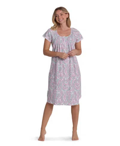 Miss Elaine Women's Short-sleeve Printed Short Gown In Blue