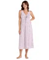 Miss Elaine Women's Sleeveless Printed Long Gown In Pink Leaves On White