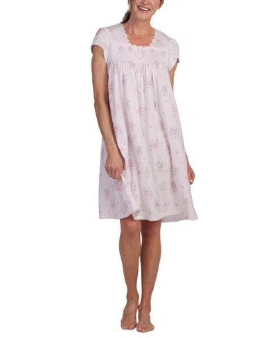 Miss Elaine Women's Smocked Floral Lace-trim Nightgown In Spring