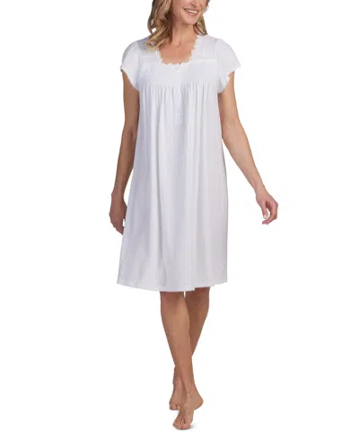 Miss Elaine Women's Smocked Lace-trim Nightgown In Mint