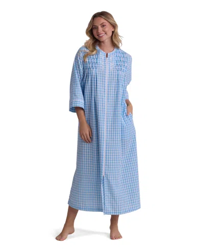 Miss Elaine Women's Window Pane Printed Long Zip Robe