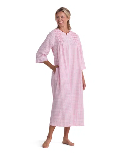 Miss Elaine Women's Window Pane Printed Long Zip Robe