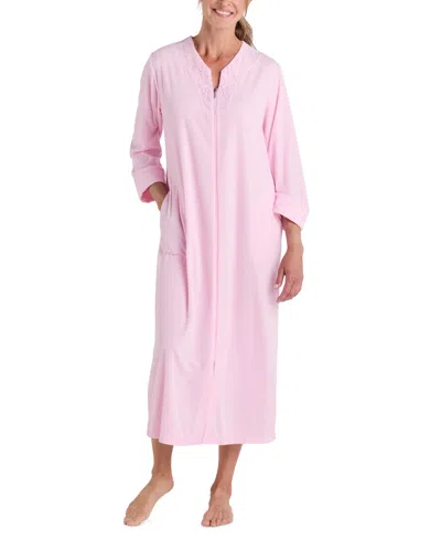 Miss Elaine Women's Zip-front 3/4-sleeve Terry Robe In Pink
