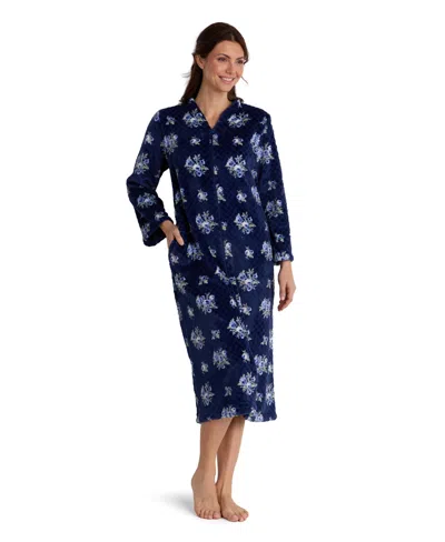 Miss Elaine Women's Zip Front Fleece Diamond-texture Robe In Purple