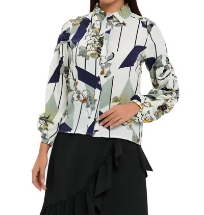 Miss Finch Nyc Button Down Collared Print Shirt In Cream In White