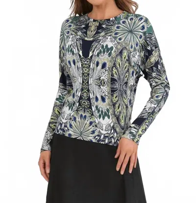 Miss Finch Nyc Verdant Mirage Knit T-shirt Top In Blue In Multi