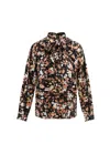 Miss Finch Nyc Women's Cuffed Spring Foliage Blouse With Front Tie In Black/ Pink In Brown