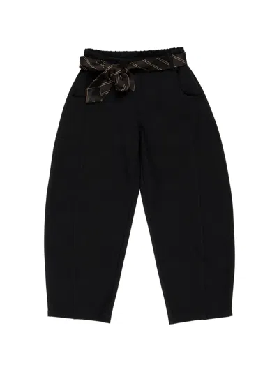 Miss Grant Kids' Belted Pleated Trousers In Black
