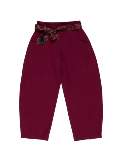 Miss Grant Kids' Belted Tapered Trousers In Red