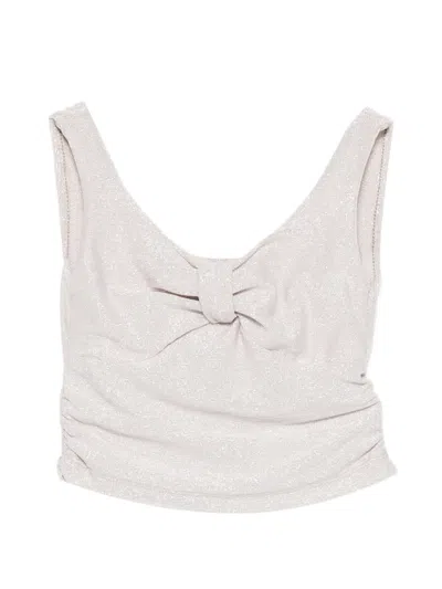 Miss Grant Kids' Bow Gathered Top In Neutral