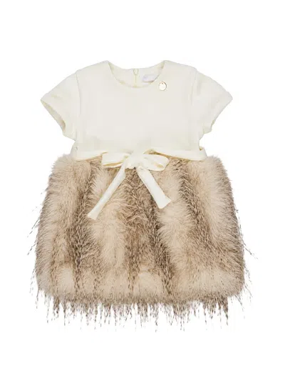 Miss Grant Kids' Bow-detail Faux-fur Dress In White