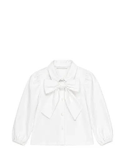 Miss Grant Kids' Bow-detail Long-sleeve Shirt In White