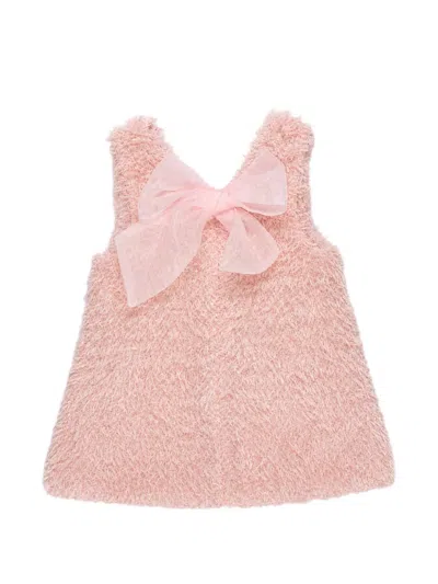Miss Grant Kids' Bow-detail Sleeveless Fur Dress In Pink