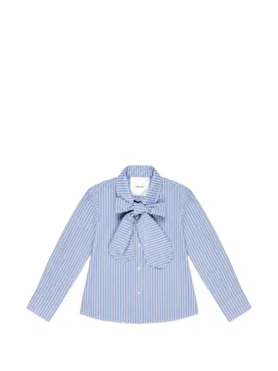 Miss Grant Kids' Bow-detail Striped Shirt In Blue