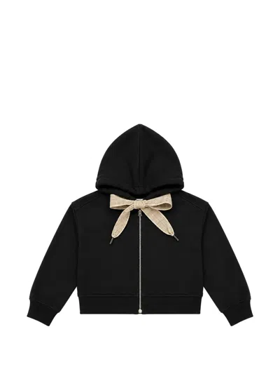 Miss Grant Kids' Bow-detail Zip-up Hoodie In Black