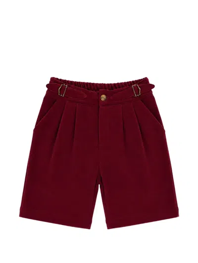 Miss Grant Babies' Buckled-waist Pleated Shorts In 红色