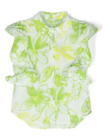 Miss Grant Kids' Floral-print Poplin Shirt In Green