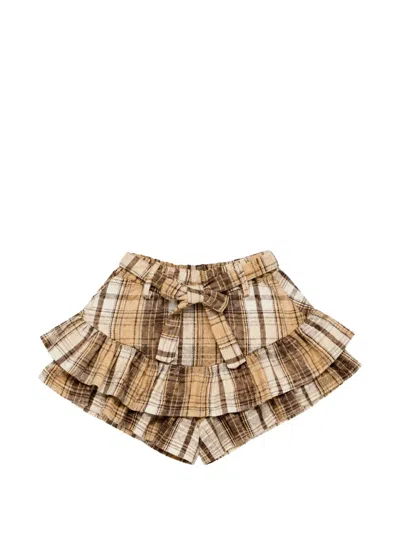 Miss Grant Kids' Check-pattern Ruffled Shorts In Brown