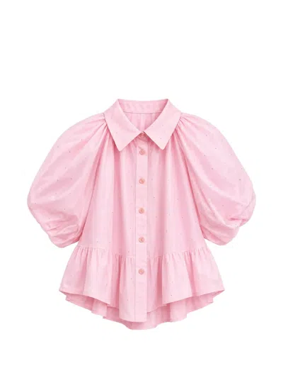 Miss Grant Kids' Crystal-embellished Ruffled Blouse In Pink