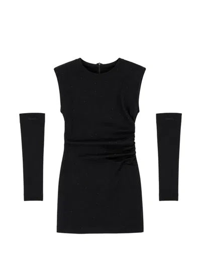 Miss Grant Kids' Detachable-sleeve Ruched Dress In Black