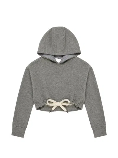 Miss Grant Kids' Drawstring Cropped Hoodie In Grey