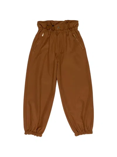 Miss Grant Kids' Elasticated-waist Tapered Trousers In Brown