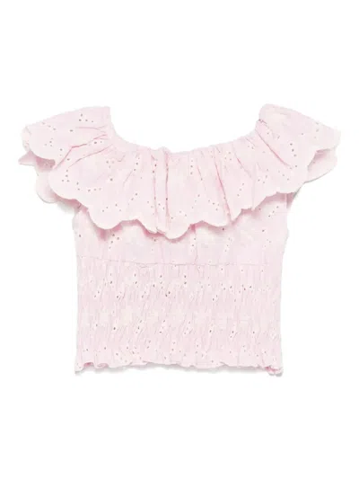 Miss Grant Babies' Embroidered Ruffled Top In Pink