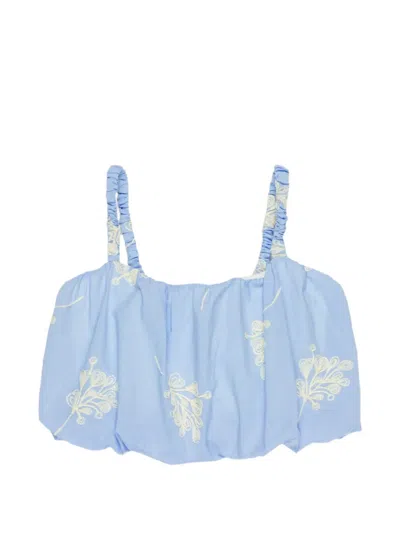 Miss Grant Kids' Embroidered Strap Top In Blue