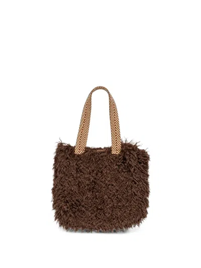 Miss Grant Kids' Faux-fur Chevron-strap Shoulder Bag In Brown